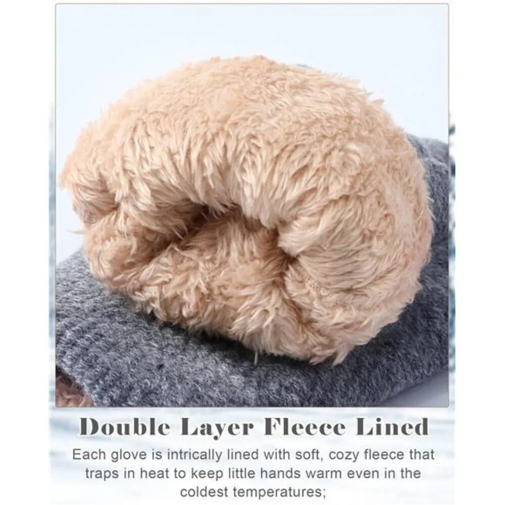 2 Pairs Kids Fleece Lined Gloves Winter Thick Thermal Gloves
